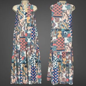 Tolani Collection Womens Dress S Colorful Patchwork Tiered Maxi Boho Country